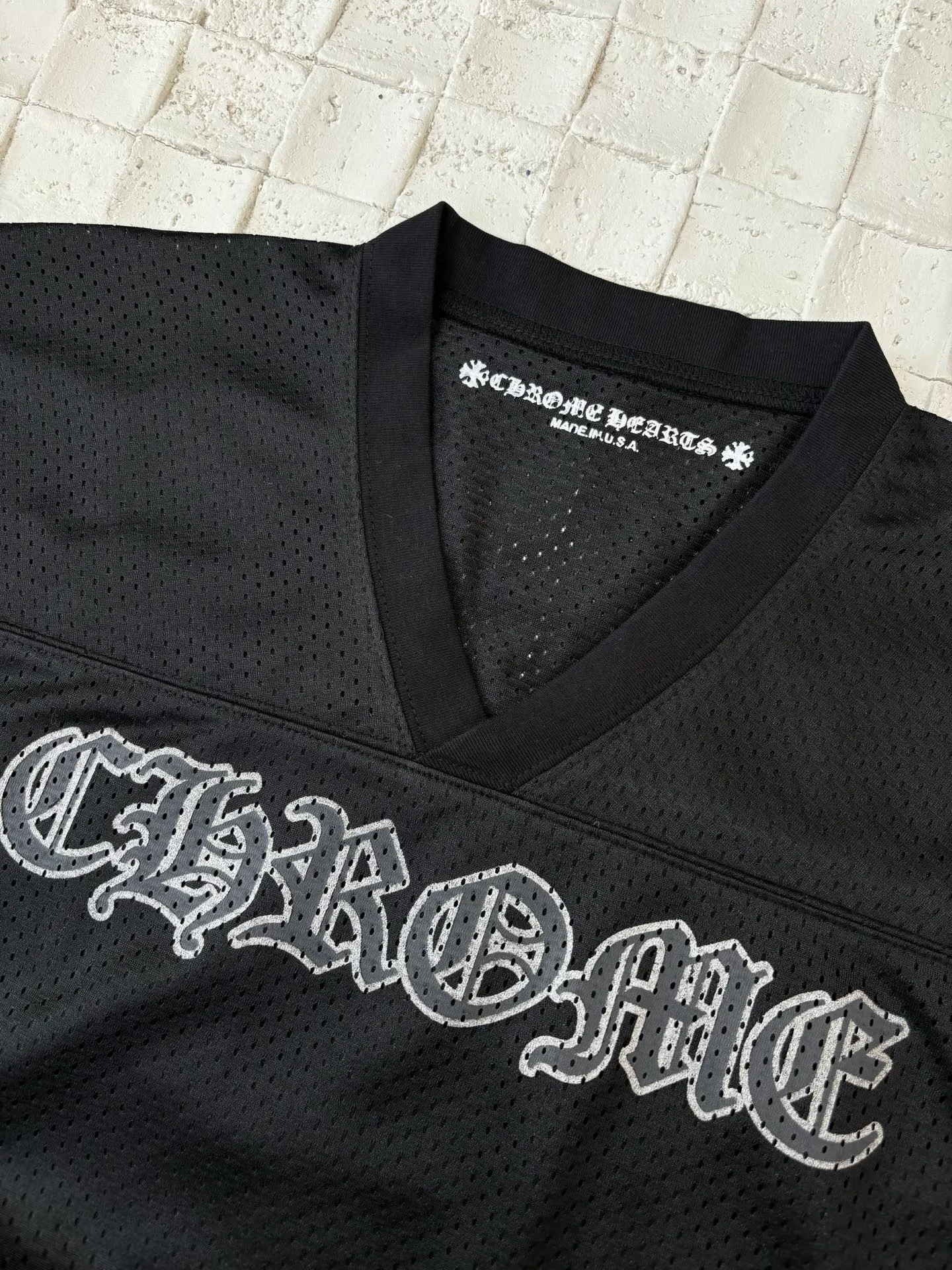 🅿️330 Chrome Heart*/Ch Chrome Heart 25SS mesh glitter ice hockey jersey short-sleeved. The fabric is made of high-density 100D bird's eye cloth. Double-sided mesh positioning is very time-consuming. The cost of labor loss is very high. Single-layer thin see-through bottom junk is not available on the market. Same style for men and women. OS version Size: S/M/L